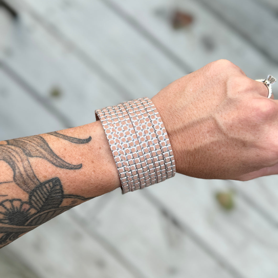 Split Leather Cuff - Blush + Silver Embossed