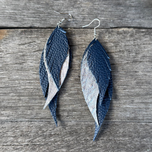 Wings of an Angel - GAMEDAY - Navy + Silver - Leather Earrings
