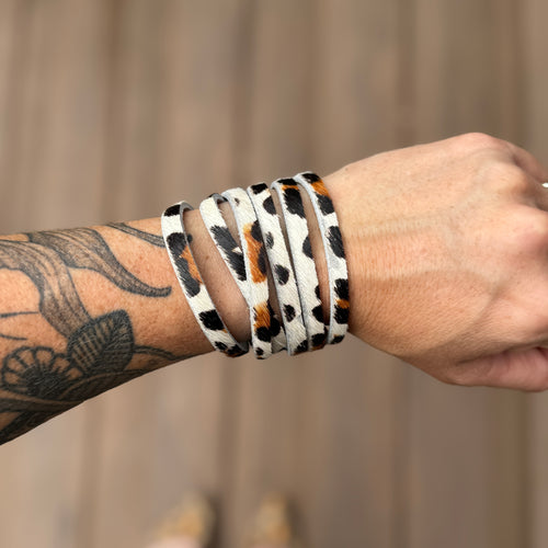 Split Leather Cuff - Leopard Printed Hair on Cowhide