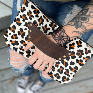 [raleigh leather] Clutch- Leopard & Caramel
