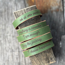 Distressed Leather Mantra Cuffs