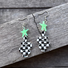 Snake + Stars - Green - Black and White Checkered - Earrings