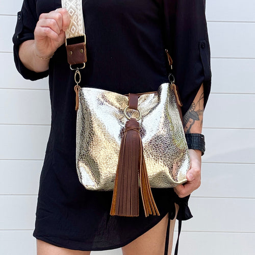 SLAY Crossbody Bag - Silvery Champagne Crackle