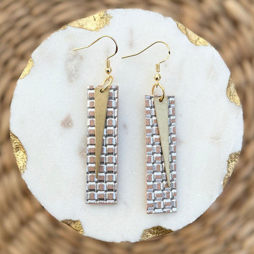 Spike Bars - Blush + Silver Embossed - Leather Earrings