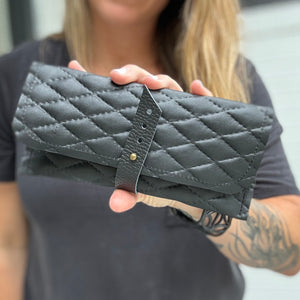 Leather Wallet - Black Diamond Stitch