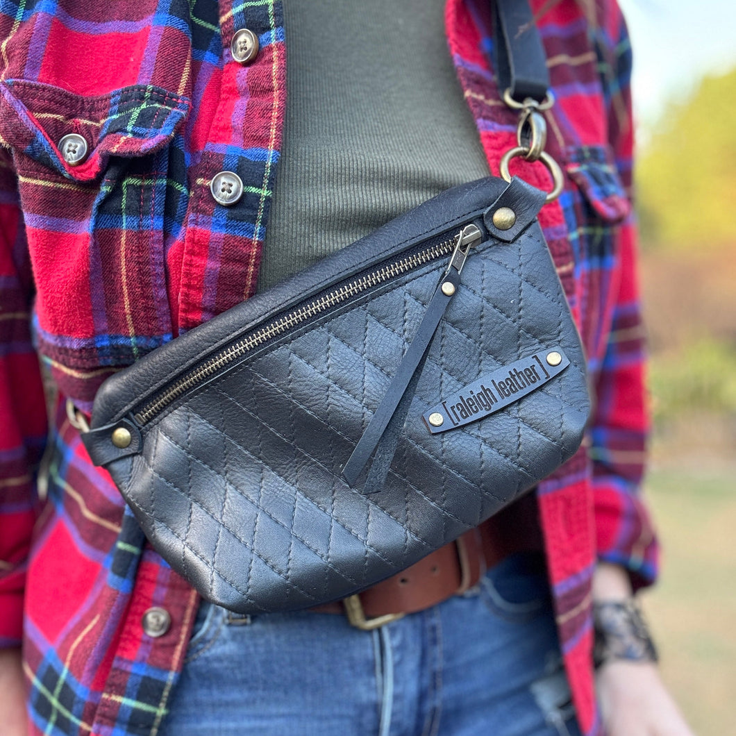 [raleigh leather] belt bag - black diamond stitch - crossbody bag