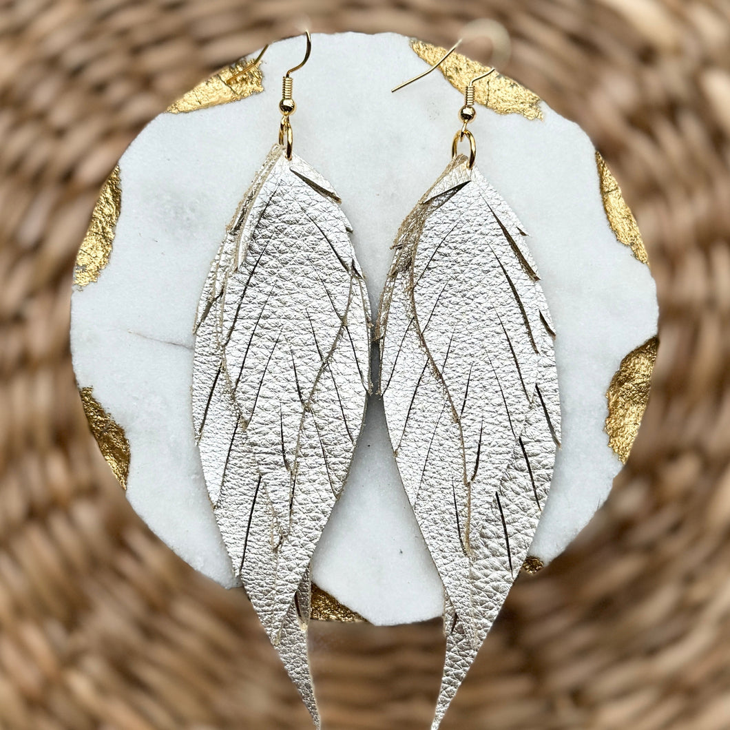 Wings of an Angel - Metallic Champagne - Leather Earrings