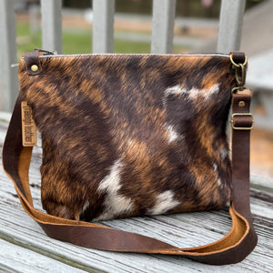 Just Go Zippered Crossbody Bag - Brindle Cowhide