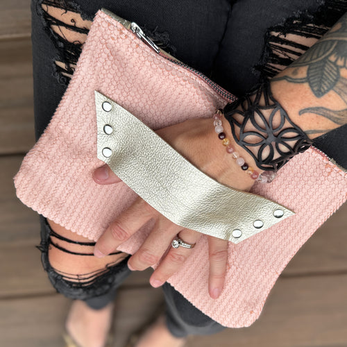 [raleigh leather] Mini Clutch - Blush Scalloped Lambskin