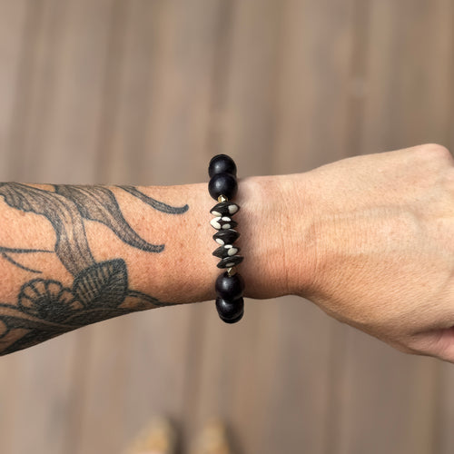 Beaded Bracelet - Black with Polka Dots