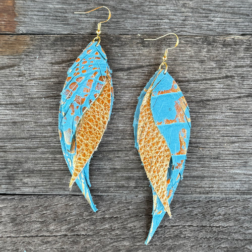 Wings of an Angel - GAMEDAY - Blue + Gold - Leather Earrings