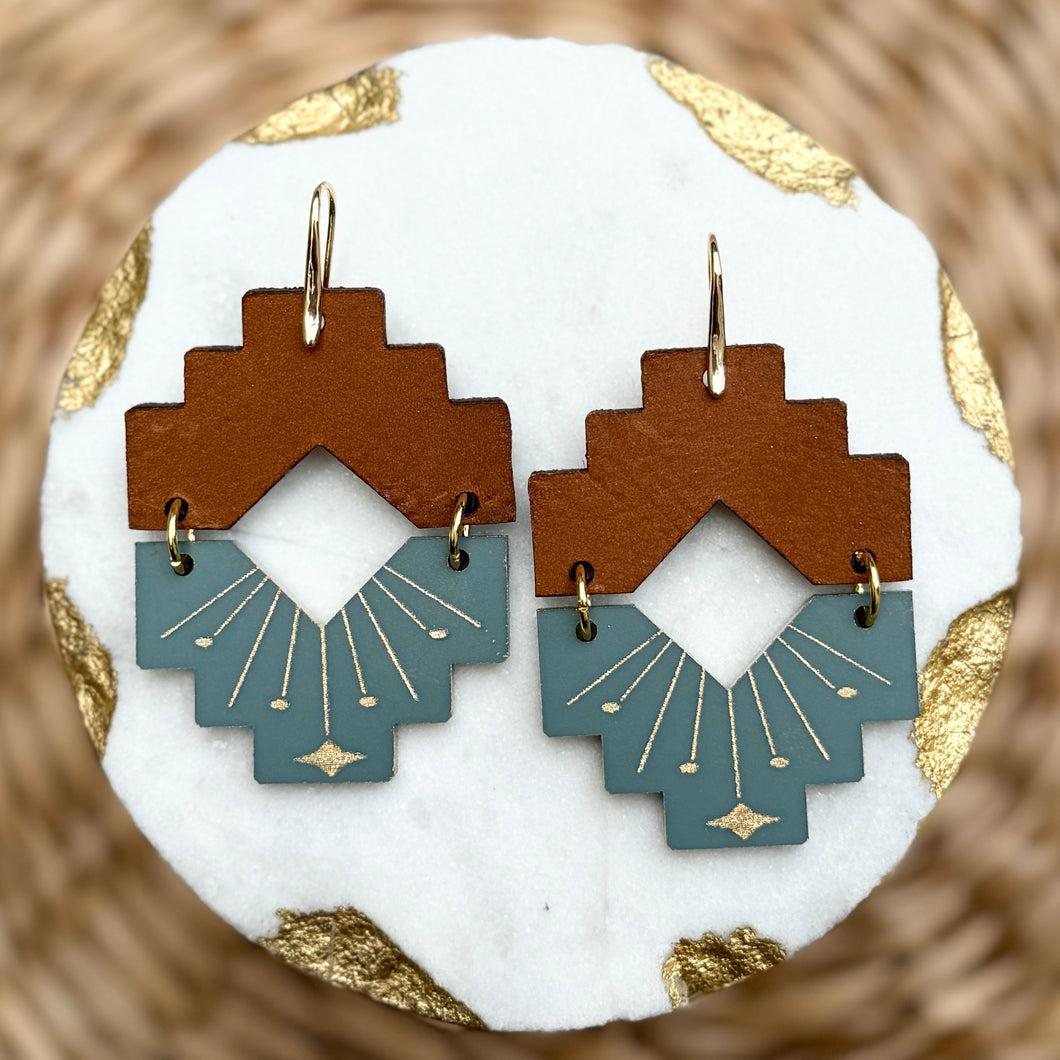 Montana - Vintage Teal - Acrylic + Leather Earrings