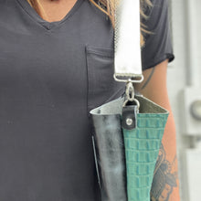 Go Everywhere Crossbody Bag - Turquoise Croc + Glossy Black