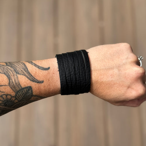 Split Leather Cuff - Black