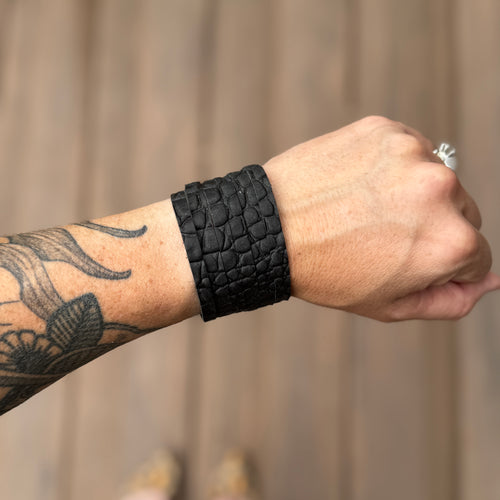 Split Leather Cuff - Black Croc
