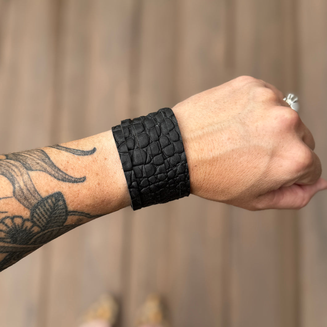 Split Leather Cuff - Black Croc