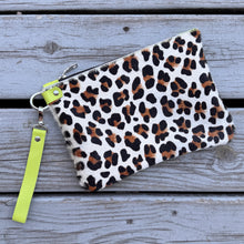 Large Zippered Wristlet - Leopard + Neon Green