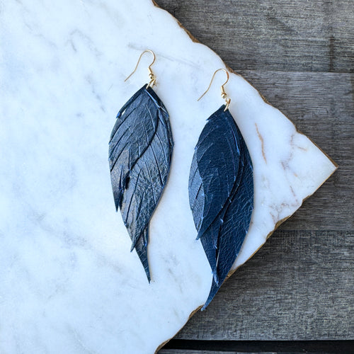 Wings of an Angel - Small - Glossy Blue - Leather Earrings