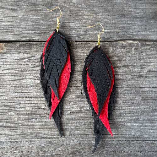 Wings of an Angel - GAMEDAY - Black + Red - Leather Earrings