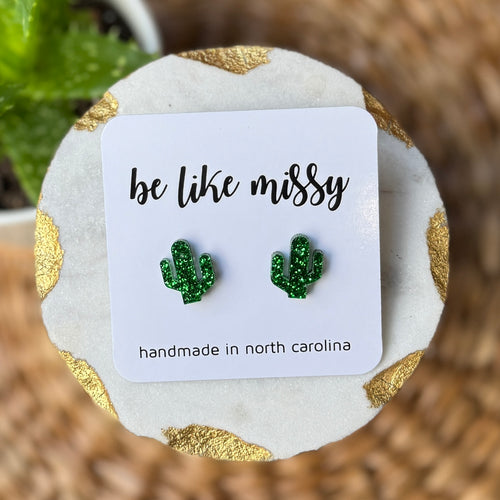 Sparkly Green Cactus Studs