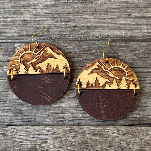 Sunshine Over the Mountains - Wood + Whiskey Leather Earrings