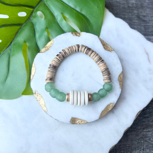 Green Recycled Glass + Coco bracelet