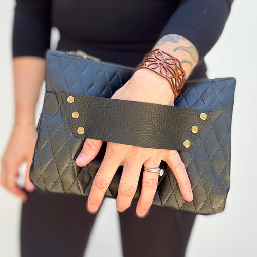 [raleigh leather] mini Clutch - Black Diamond Stitch