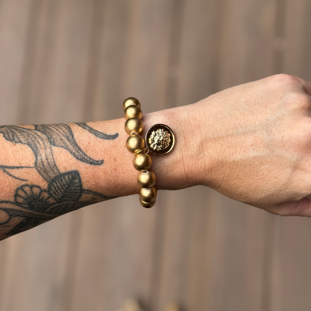 Beaded Bracelet - Gold with Lion