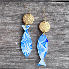 Blue + White Fish Earrings - Hook
