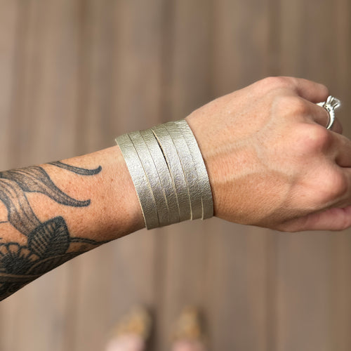Split Leather Cuff - Metallic Champagne