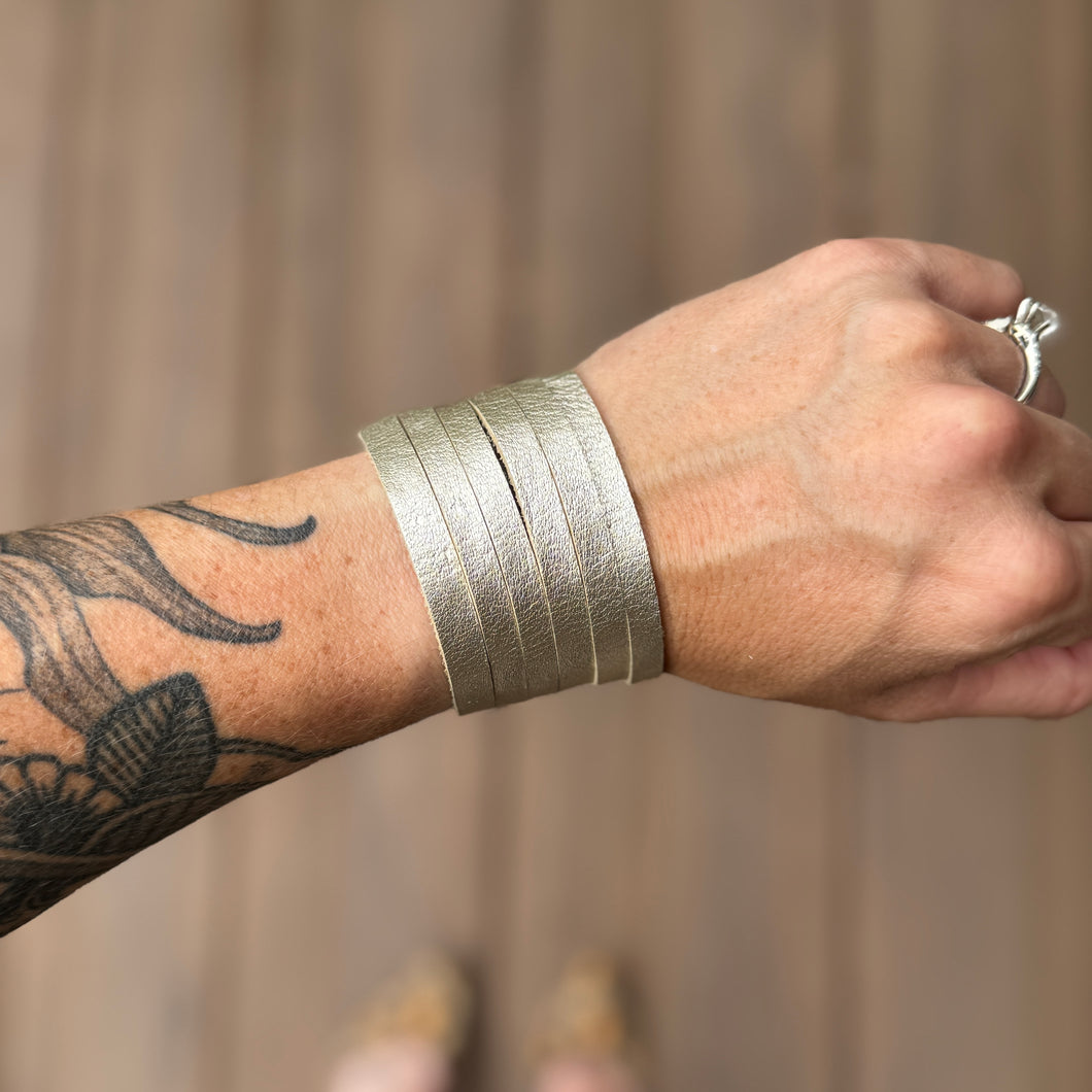 Split Leather Cuff - Metallic Champagne