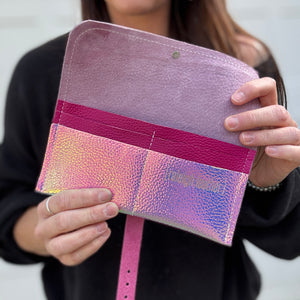 Leather Wallet - Iridescent + Pink