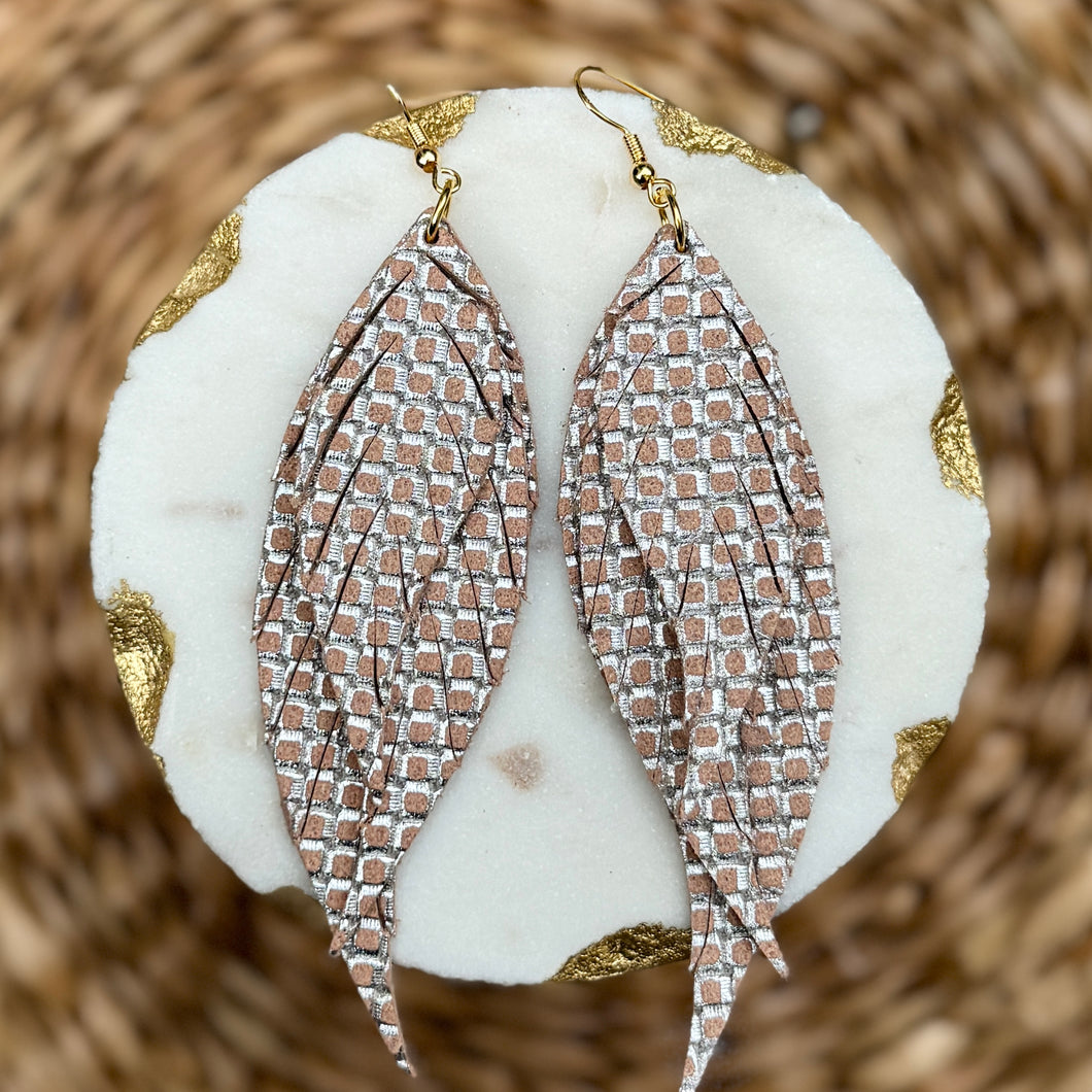 Wings of an Angel - Blush + Silver Embossed - Leather Earrings