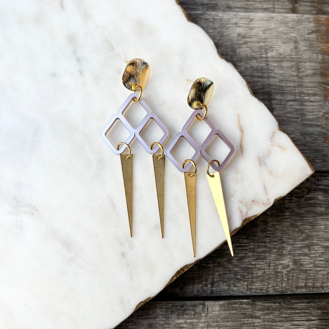 Noir Spikes - Metallic Blush- Brass & Acrylic Earrings