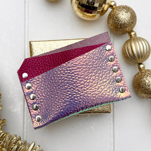 Card Wallet - Iridescent Pebble Grain with Pink