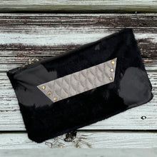 [raleigh leather] Clutch - Black Acid Wash Cowhide with Gray Diamond Stitch