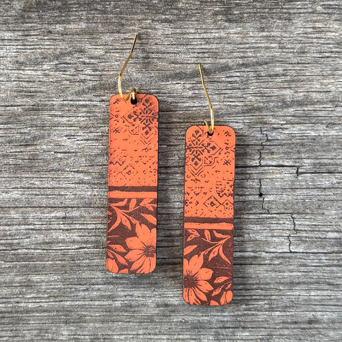 Bar Dangles - Hand Painted Burnt Orange Leather Earrings