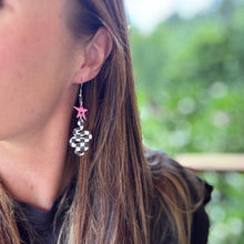 Snake + Stars - Pink - Black and White Checkered - Earrings