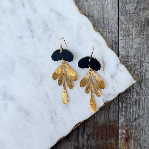 Gemma Drops - Matte Black - Brass & Acrylic Earrings