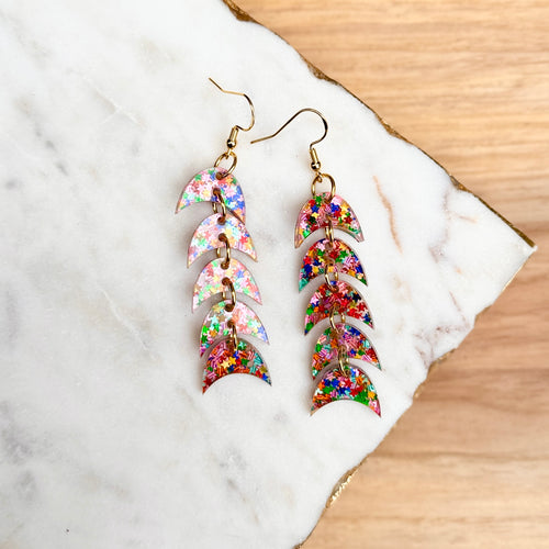 Waves - Rainbow Star Glitter - Acrylic Earrings