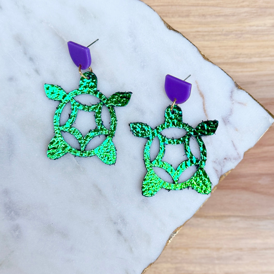 Manchego - Iridescent Mermaid + Purple - Sea Turtle Earrings