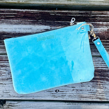 Large Zippered Wristlet - Black Floral Embossed + Aqua