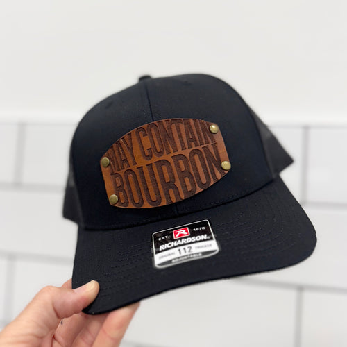 May Contain Bourbon leather patch hat