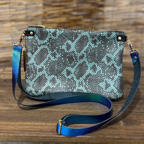 Go Small Zippered Crossbody - Turquoise Snake