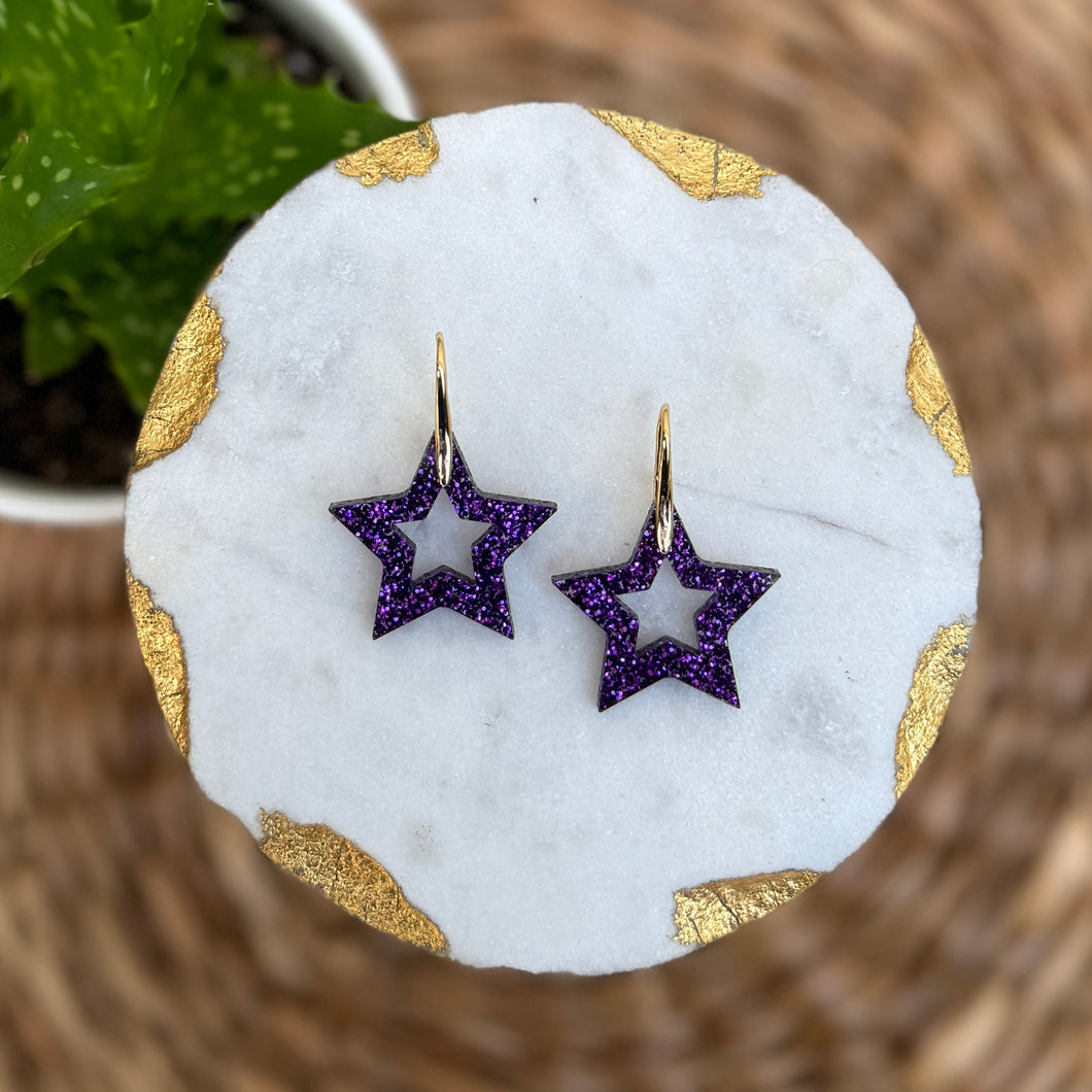 Stars - Purple Glitter - Acrylic Earrings