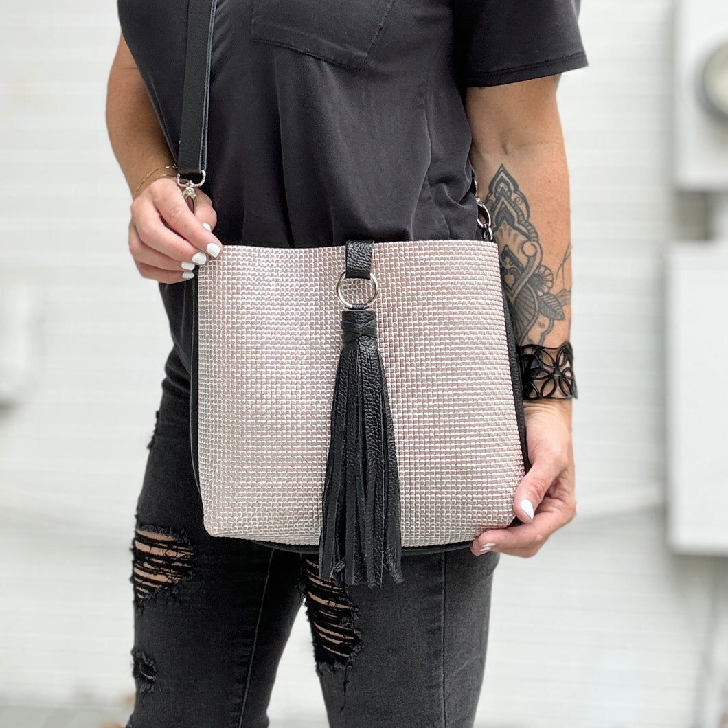 SLAY Crossbody Bag - Blush + Silver Embossed with Black