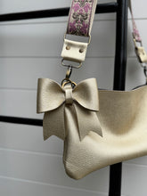 Clutch Sized Crossbody Bag with Statement Strap + Bow - Champagne