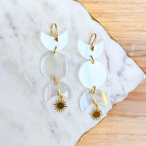 Moon Phases - Rainbow Iridescent Acrylic Earrings