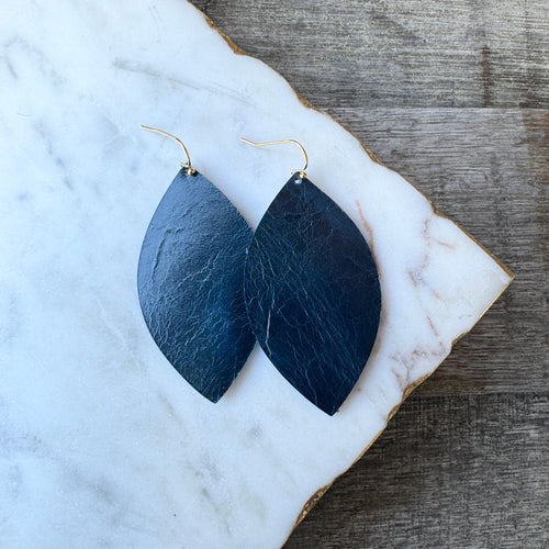 Leather Leaf - Small - Glossy Blue - Leather Earrings