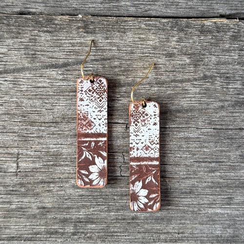 Bar Dangles - Hand Painted White Leather Earrings